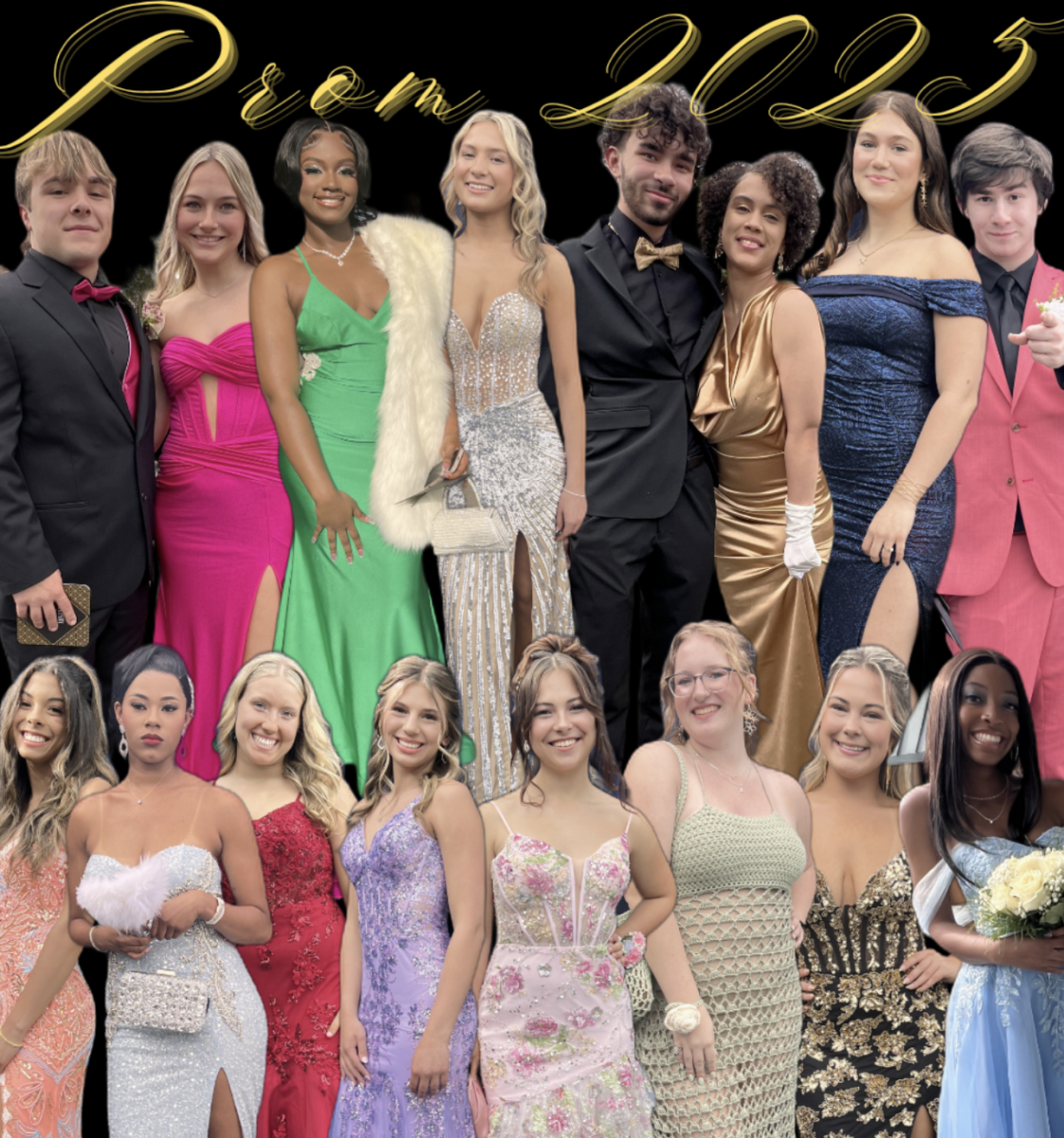 Dallastown shows off their style this year at prom. The style forecast features bold colors, glitter, shimmer, and florals. (Graphic by Jade Bradenbaugh)